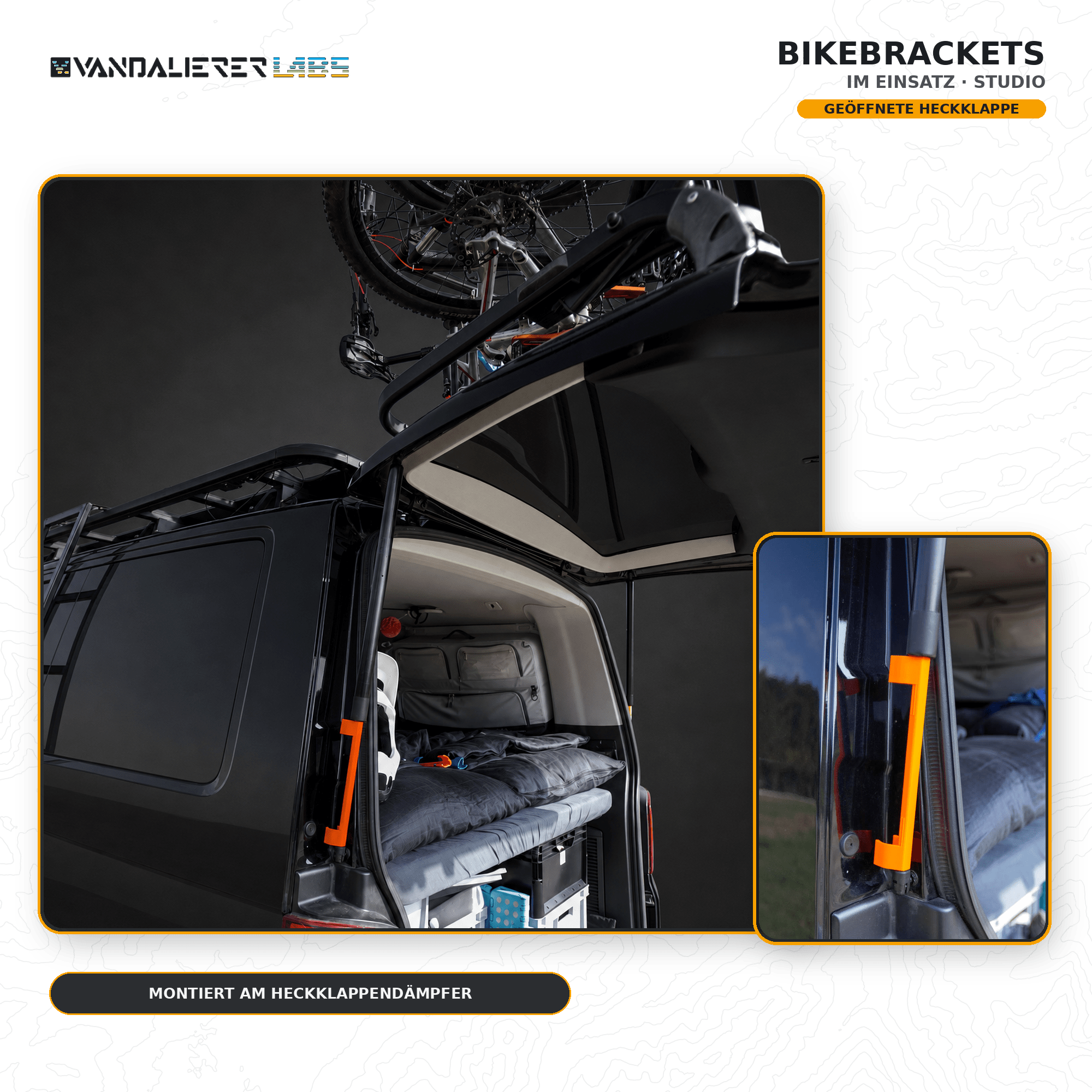 BikeBrackets an einer geöffneten Heckklappe